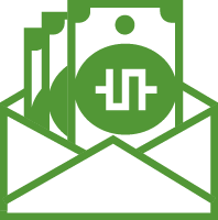 Green envelope with money in it icon