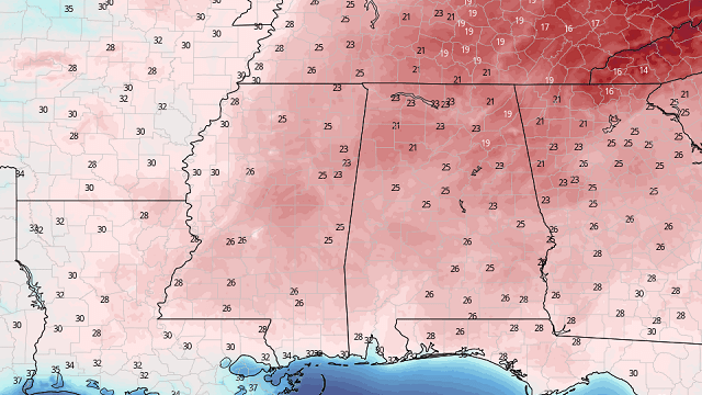 A few storms across far south Alabama tonight could produce strong winds.