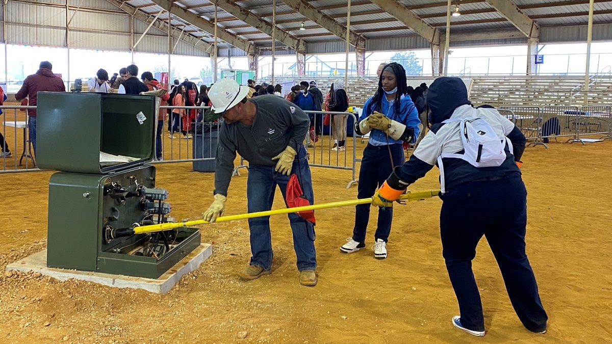 Interactive exhibit focuses on safety and job opportunities.