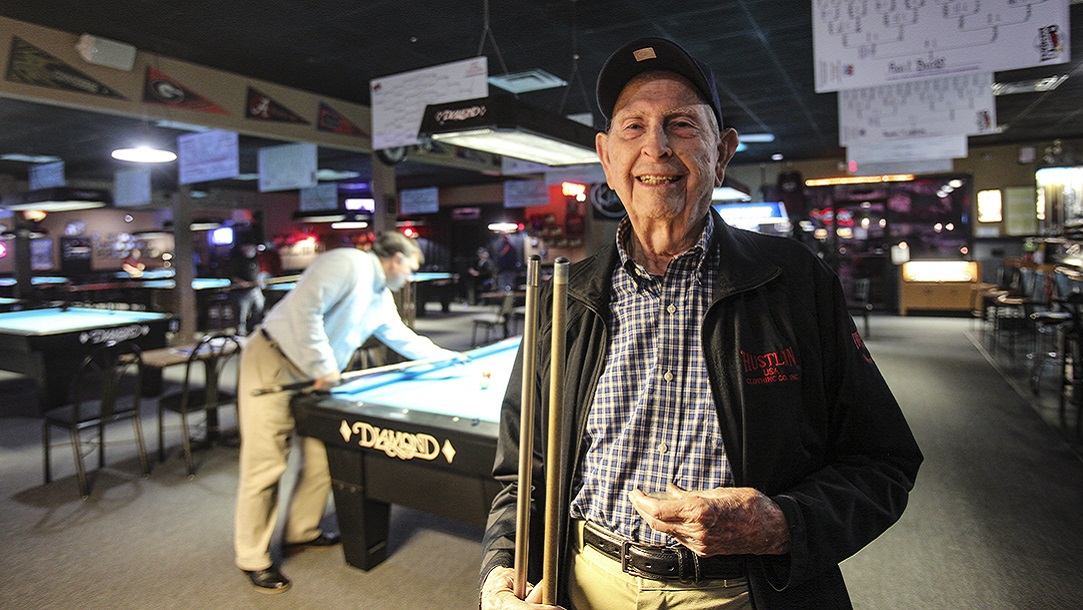 You can find the WWII veteran most nights at Poppa G’s Billiards in Pelham.