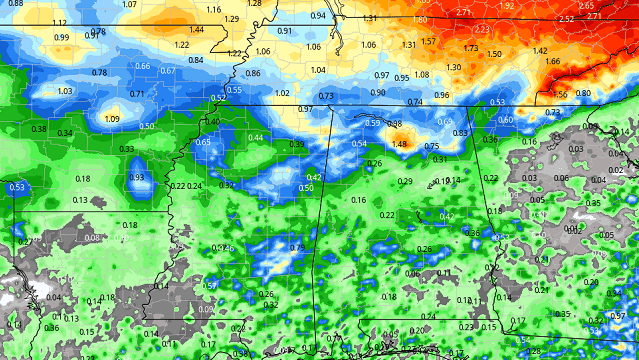 Most locations will see less than 1 inch of rainfall through Friday night.