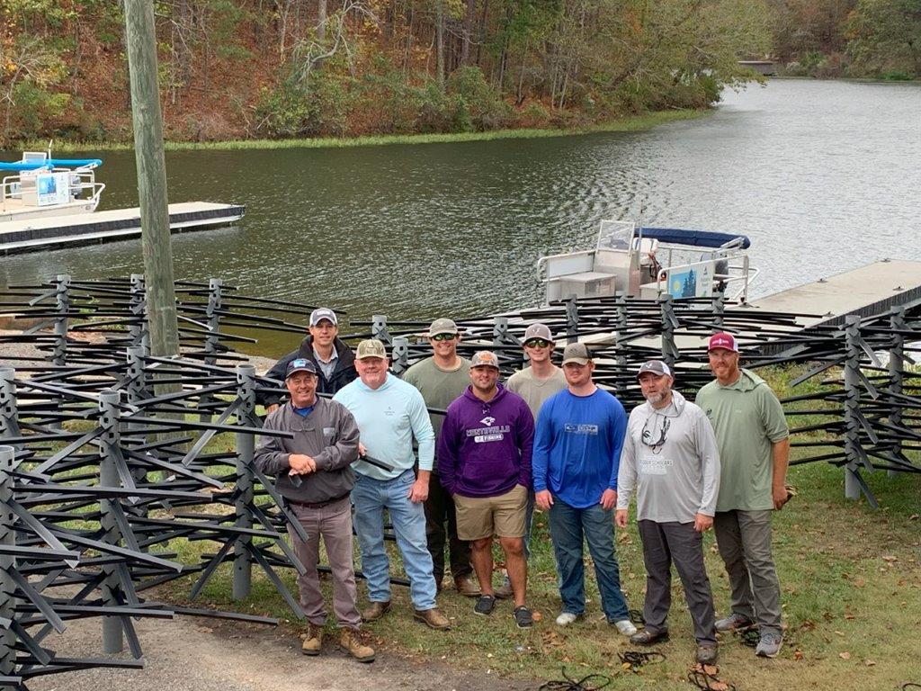 Alabama Power and the University of Montevallo fishing team worked with Mossback Fish Habitat and pro fishermen to add habitats to Lay Lake.