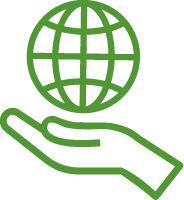 green world icon in palm of hands icon