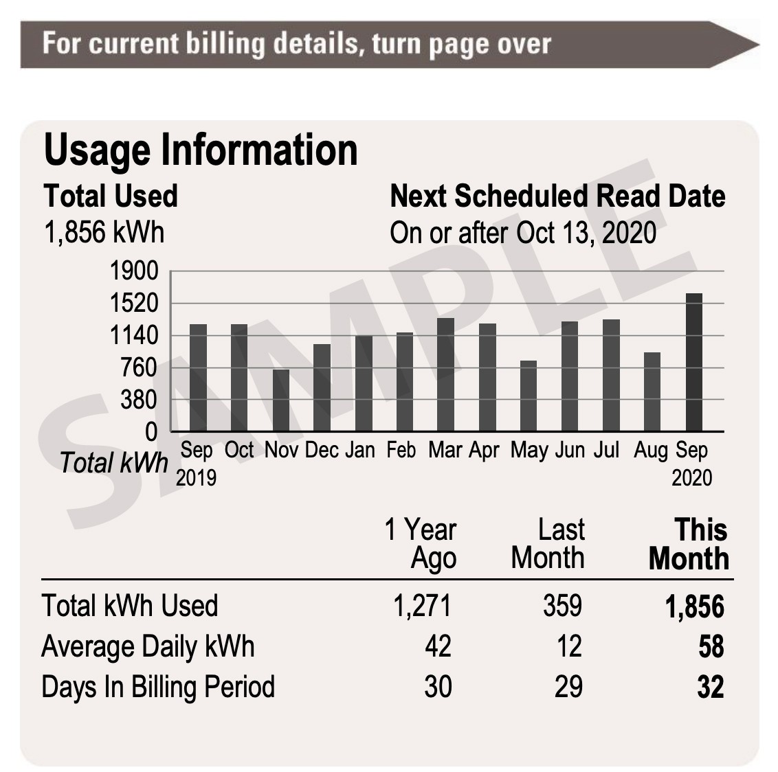 Example of 13-month energy usage chart 