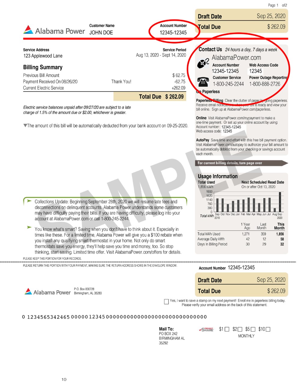 New Electricity Bill Format  - Account Number and Web Access Code - Alabama Power Company