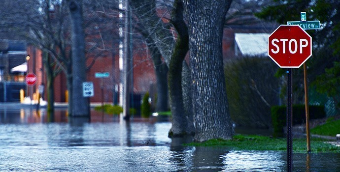 Flash flooding on a street in a city